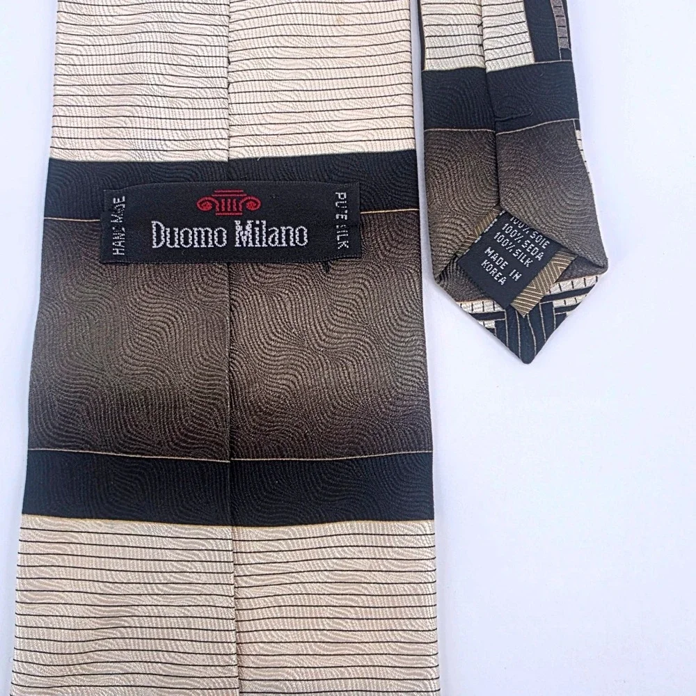 Duomo Milano‎ Mens Silk Tie Black Grey Cream Geometric Architectural Handmade 4